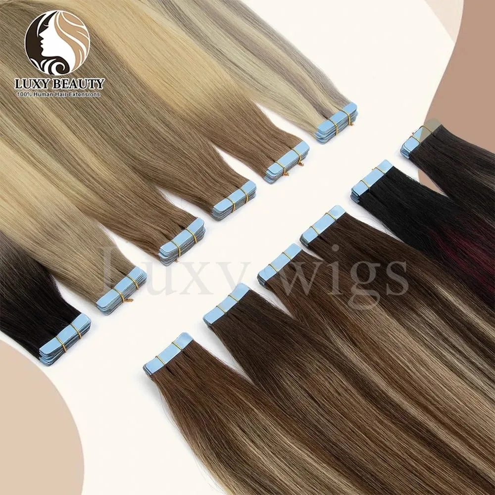 Highlights Brown Tape in Hair Extensions Human Hair Straight Black Blonde Seamless PU Skin Weft Tape In Hair Extensions 20PCS