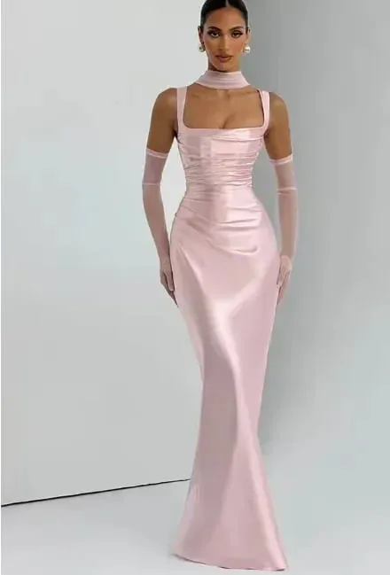 Elegant Scarf Collar Sling Women Summer Dress Solid Sleeveless Off-shoulder Slim Maxi Dresses 2026 Lady Chic Evening Party Gown — image 6