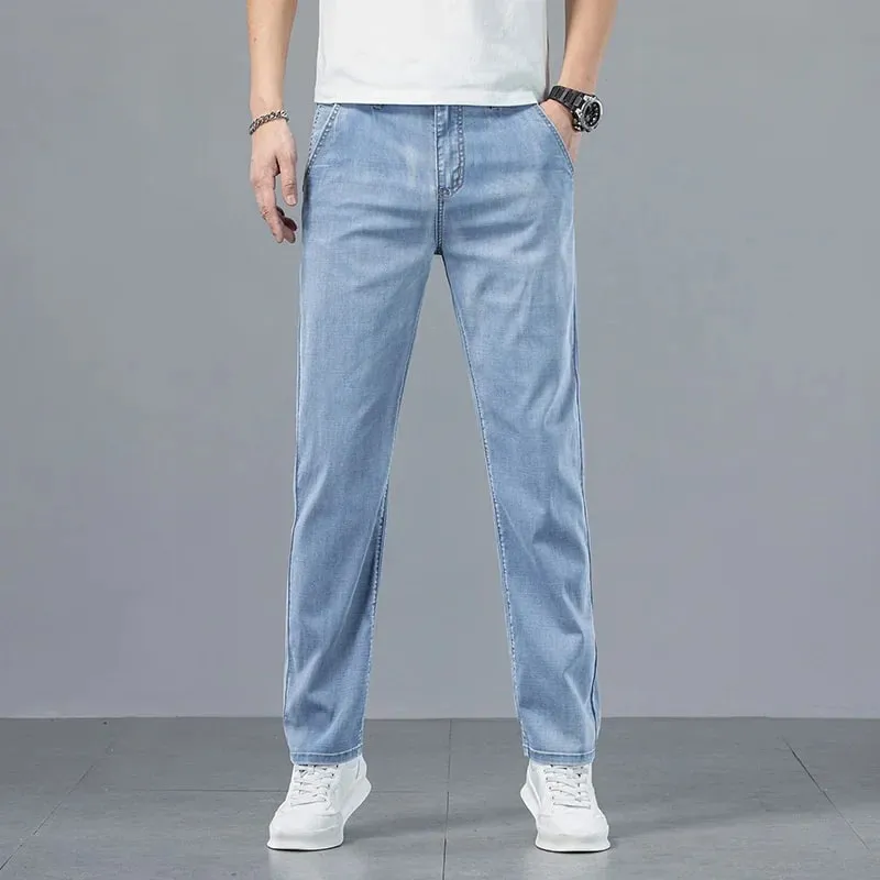 2026 New in Lyocell Fabric Summer Ultra-thin Men's Jeans Soft Drape Loose Straight Casual Denim Pants Street Wide Leg Trousers — image 3
