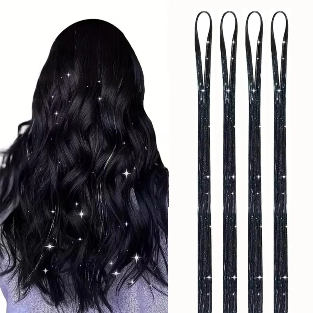 4 Packs 22inch Fairy Tinsel Hair Extensions Kit for Women Holographic Synthetic Hair Extension for Quick Hair Color Change — image 15