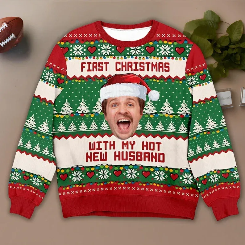 Personalizado sua foto 3d impressão feia camisola de natal diy rosto família pullovers imagem engraçada moletom personalizado presente de natal unisex — image 3