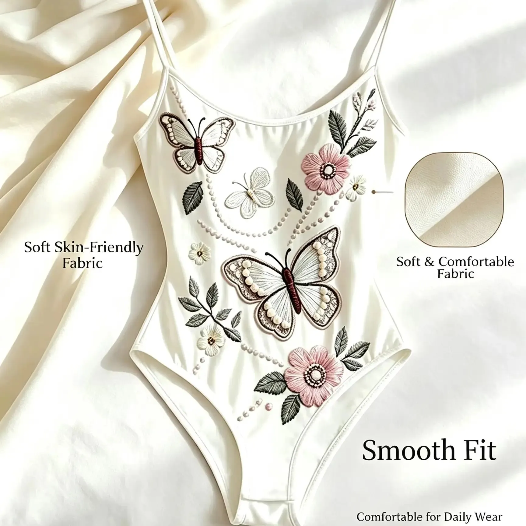 Elegant Butterfly Floral Embroidery Bodysuit Women Spaghetti Strap Slim High‑Cut One‑Piece Bodycon Jumpsuit — image 9