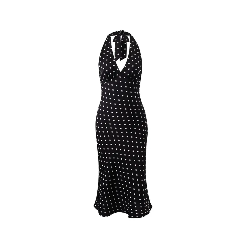Tuularose Polka Dot Hanging Neck Long Dress Babae Elegant Strapless Sexy Lace-up Walang Sleeveless Backless Fashion Club Party Dresses