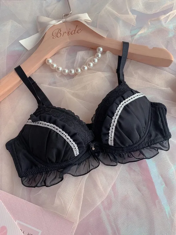 Girls Deep V Big Steel Ring Black Bra Set Sexy Thin Cup Mesh With Steel Ring Mga Pambabaeng Underwear Lingerie Panty — image 7