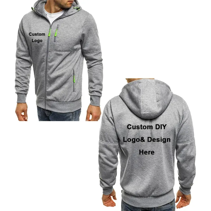 Men's Zipper Hooded Jacket with Pockets Customized Logo Image Text Casual Sports Streetwear Men's Casual Cardigan Fashionabl — image 4