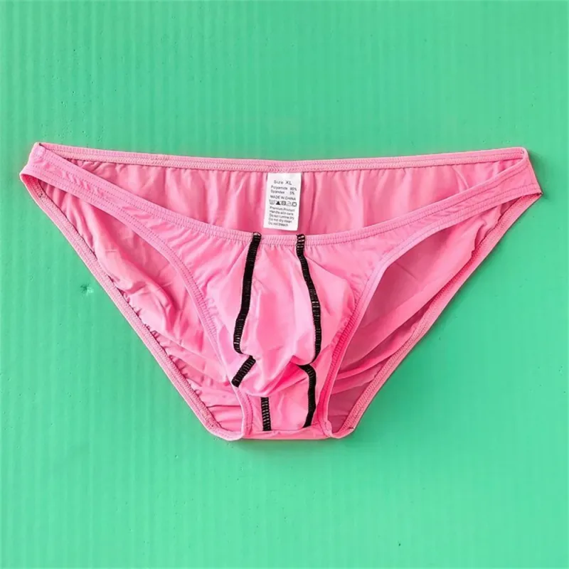 Two Line Stripe Ice Silk Briefs para sa Mga Lalaking Plus Size na Kasuotang Panloob Sexy U Convex Lingerie Low Waist Bugle Pouch Panti ng Lalaki — image 7