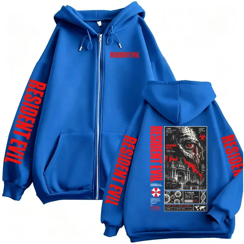 Vintage residente mal t-vírus horror jogos zip up hoodies homens mulheres harajuku gótico moda jaqueta camisolas casacos streetwear