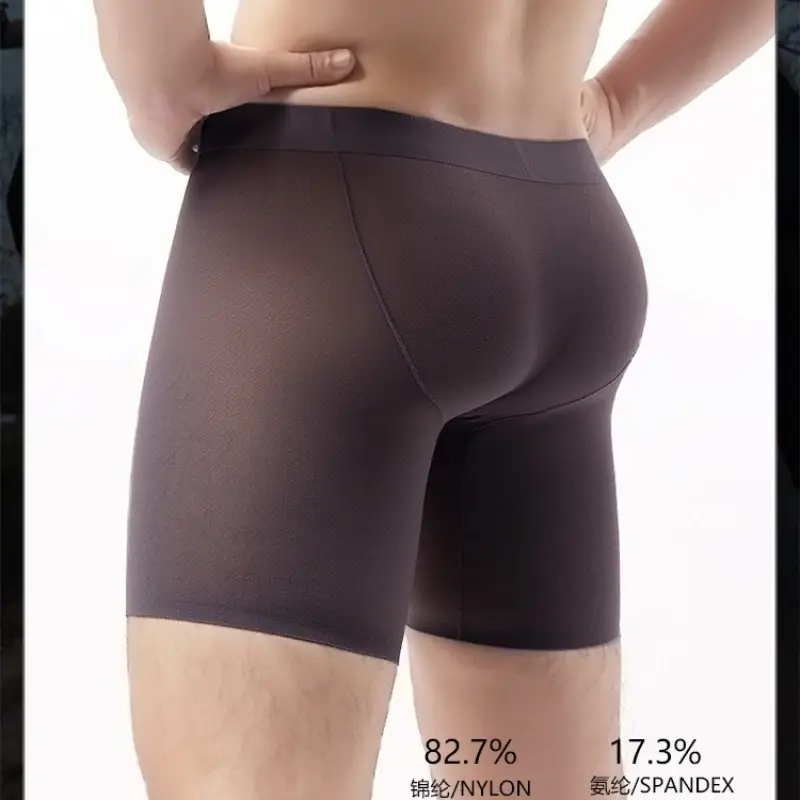 Ice Silk Långa boxershorts Herr Ultratunna Sportunderkläder som andas Sexiga genomskinliga trosor Man Snabbtorkande U Pouch kalsonger — image 7