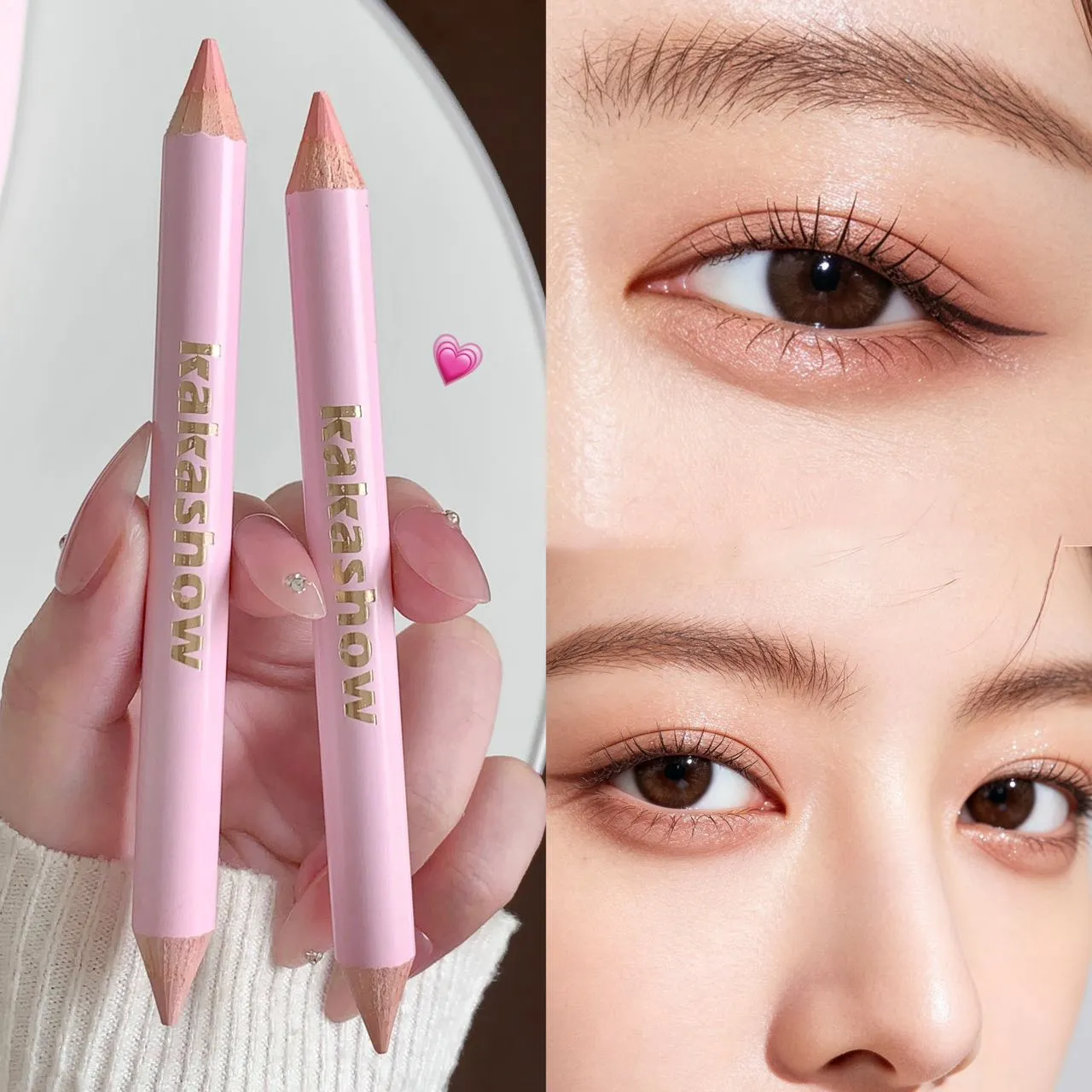 Crayon de ver à soie couché à Double extrémité, surligneur, stylo de maquillage mat naturel éclaircissant, bâton d'ombre à paupières rose abricot, cosmétiques pour les yeux — image 5