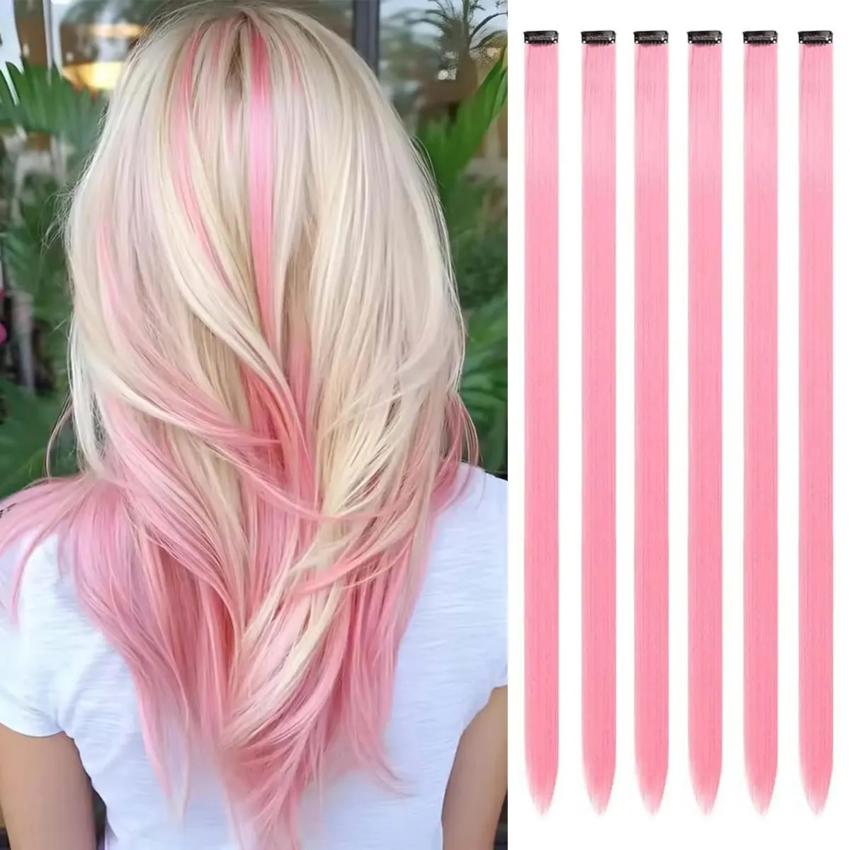 6 Pcs Clip Extensions Synthetic 24 Inch Colored Hair Extensions Party Highlights Long Straight Hairpieces for Women Kids Girl — image 23