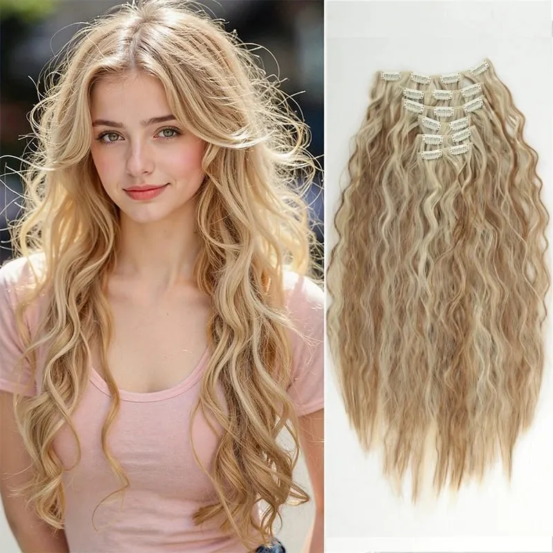 24 Inches 16 Clip Black Natural Daily Long Curly Hair Extensions Seven-Piece Set For Women — image 7