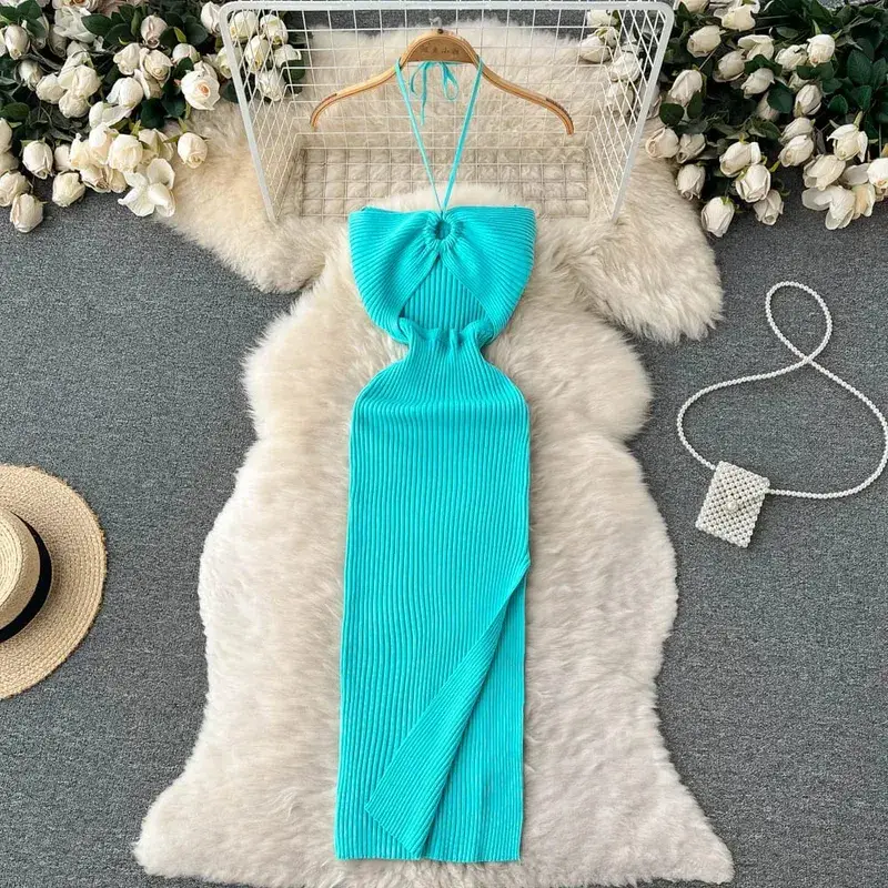 Yuoomuoo chique moda sexy pacote quadris divisão malha vestido de verão 2025 feminino magro elástico bodycon vestido de festa streetwear outfit — image 14