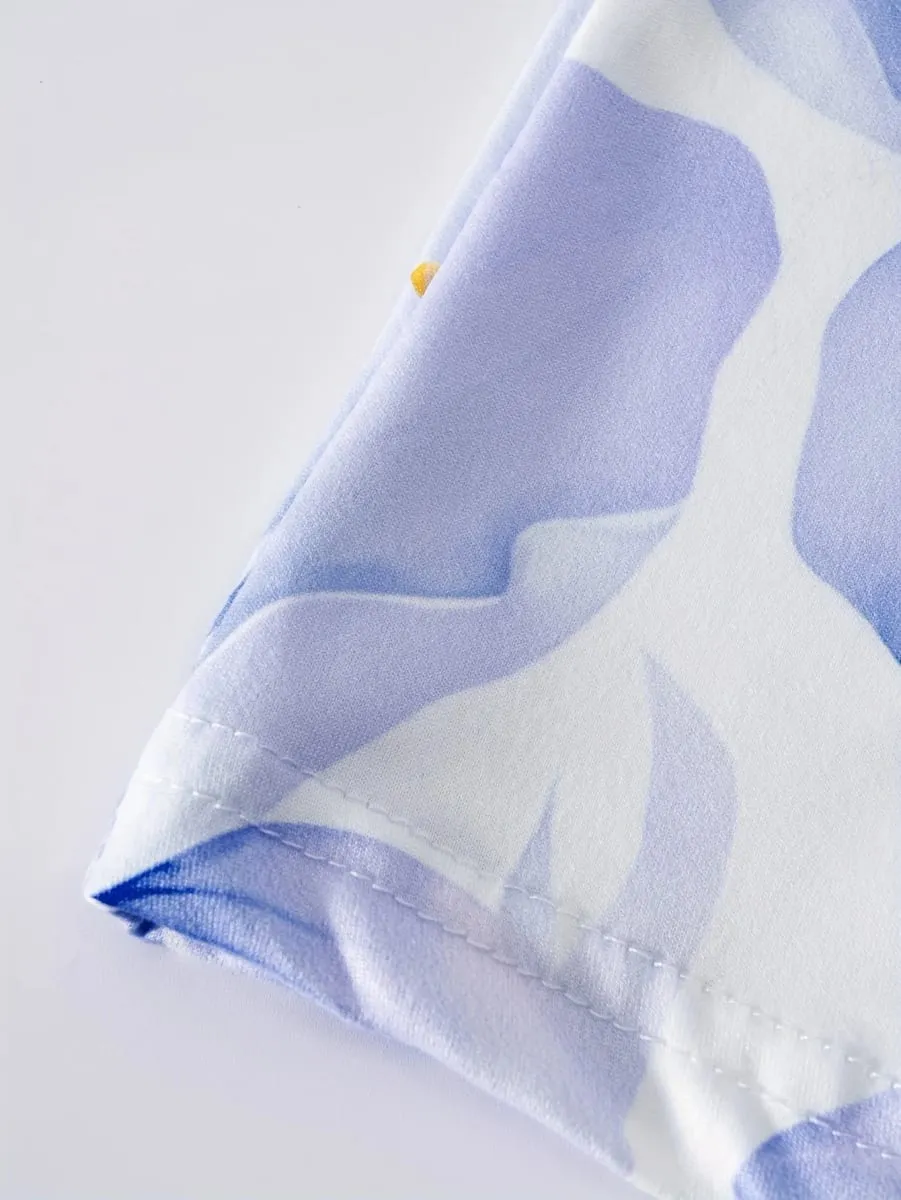 Bedrucktes Design im lässigen Stil, blaues Blumenmuster-Druckkleid für Damen — image 5
