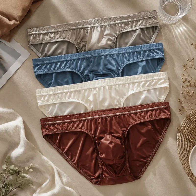 Pakaian Dalam Pria Halus Keren Celana Dalam Sutra Es Kantung Tonjolan Pinggang Rendah Celana Dalam Sutra Satin Sejuk Rutin Sehari-hari — image 17