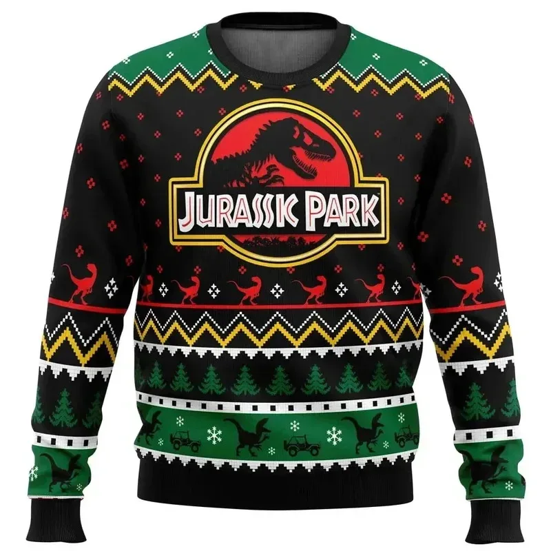Jurassic Park Dinossauros Feliz Natal Roupas Presentes Suéteres de Papai Noel Moletons masculinos e femininos 3D Festa de outono e inverno — image 7