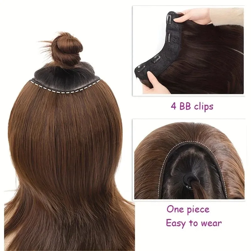 20/30cm sintético curto reto fivela interna em forma de v meia cabeça extensão do cabelo invisível peruca para mulher — image 6