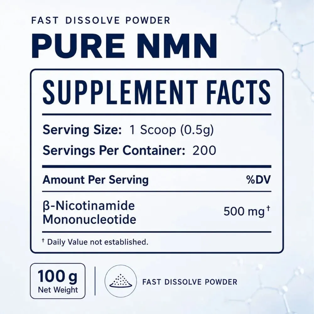 Pure NMN Powder 100g NAD+ Booster Nicotinamide Mononucleotide 500mg Fast Dissolve Anti Aging Cellular Energy Supplement Non-GMO