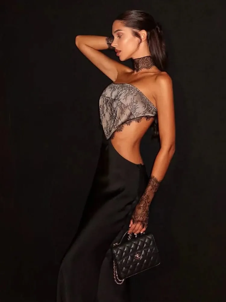 Hollow Out Strapless Lace Patchwork Hip Wrap Sexy Club Women Dresses Sheath Bodycon Fashion Pambabaeng Outfits Party Slim — image 5