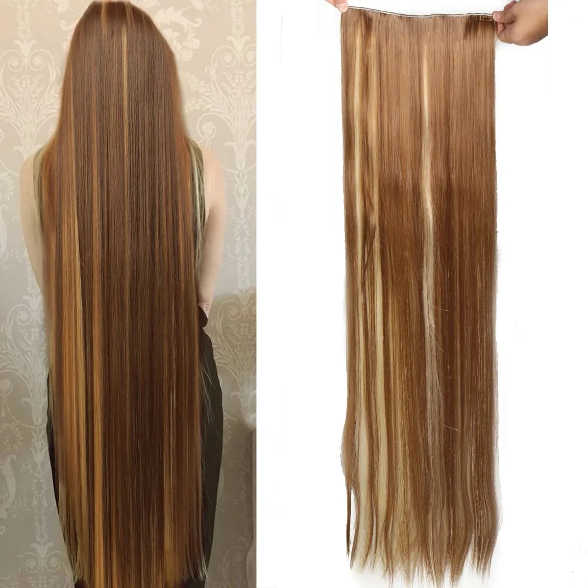 JKL Synthetic 5 Clip In Hair Extensions Long Straight Hairstyle Hairpiece Black Brown Blonde 80CM Natural Fake Hair For Women — image 19