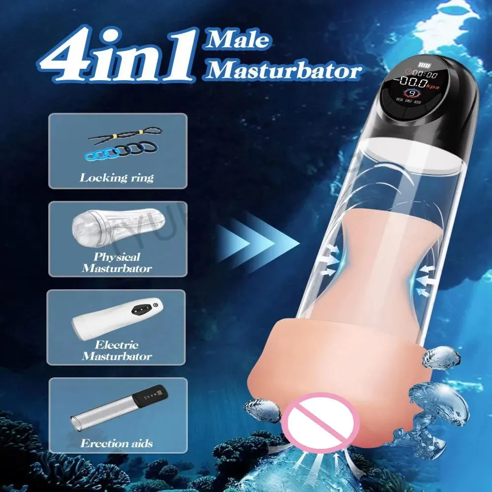 Elektrisk Penis Pump Ny LCD Penis Förstoring Förläng Pump Penis Trainer Sugande Manliga Masturbatorer Cup Dick Pump Sexleksaker för män — image 6