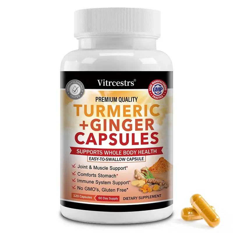 Turmeric and Ginger Root Capsules - Joint Bone and Muscle Health Support Promote Digestion Vegan & Non-GMO