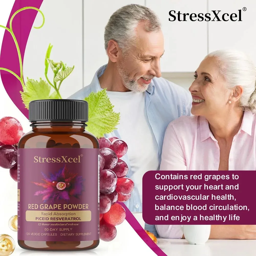 Red Grape Powder + Resveratrol Supplement Antioxidant Supports Heart Joint Brain Immune Health & Anti-Aging Non-GMO — image 2