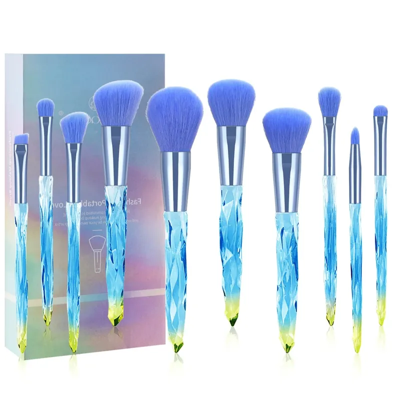 10Pcs Shiny Crystal Handle Makeup Brush Set with Case Round Loose Powder Brush & Flat Foundation Brush for Eye Makeup — image 9