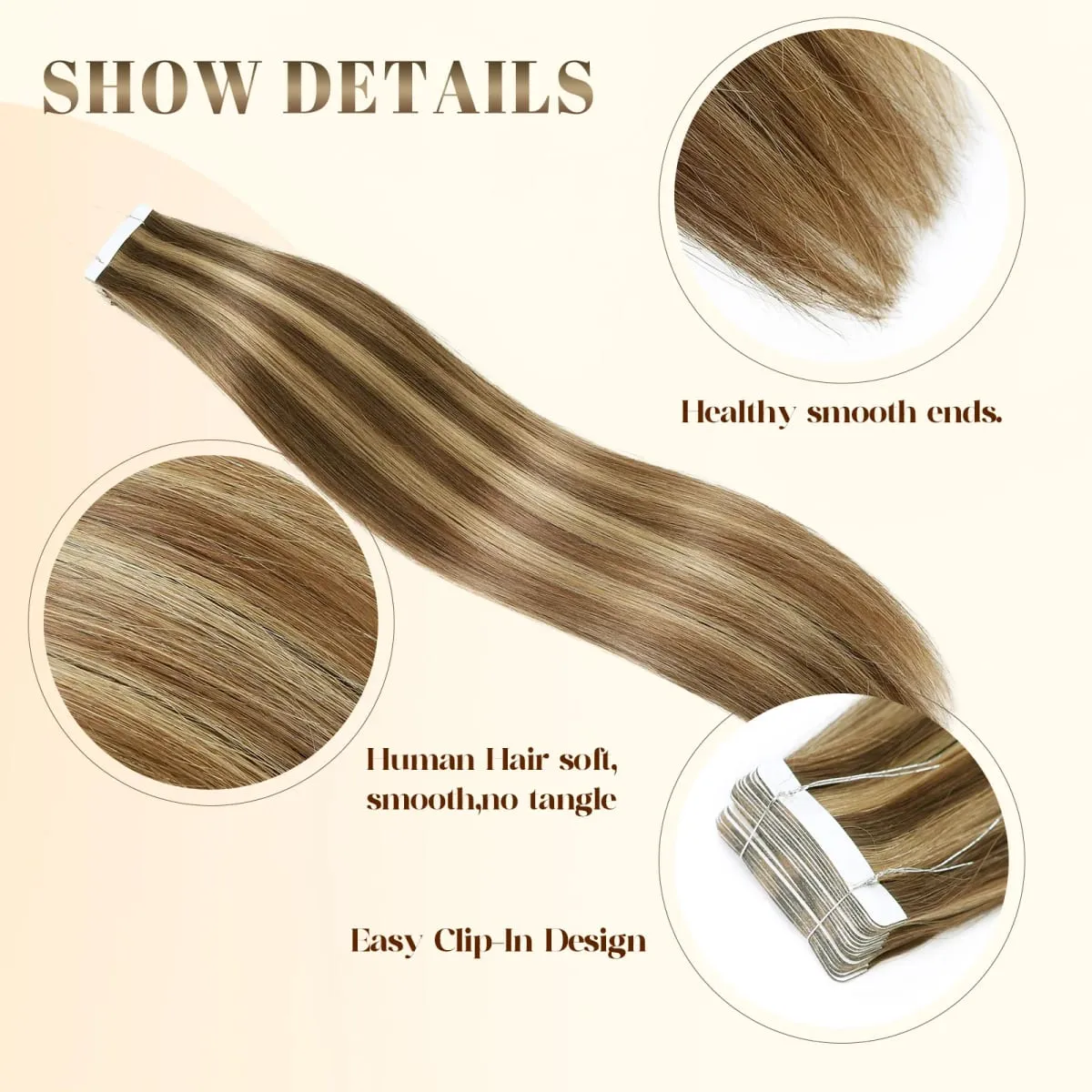 Tape In Human Hair Extensions Brown Highlight Straight 12-22Inch 50g/pack 100% Remy Human Hair Seamless Skin Weft For Women — image 4