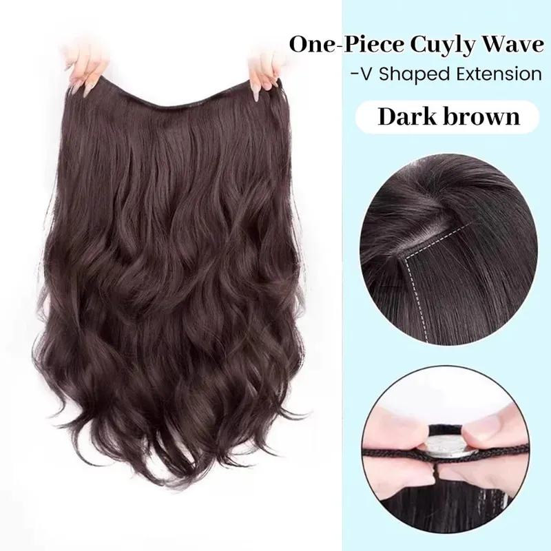 20Inch Synthetic Long Curly Wavy Layered V-Shaped Clip-in Hair Extension 4 Clip Heat Resistant Hairpiece para sa mga Babaeng Pang-araw-araw na Party — image 9