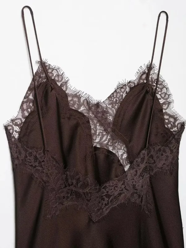 Elegant asymmetrisk spets spets patchwork topp ärmlös rygglös camisole toppar V-hals Sexig spets dam linne sommarkläder
