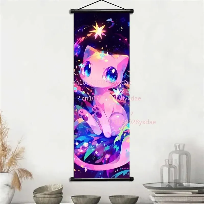 Anime Printed Pokemon Poster Cartoon Wall Artwork Gengar Squirtle Bulbasaur Pikachu Hanging Scroll Family Room Decoration — image 2