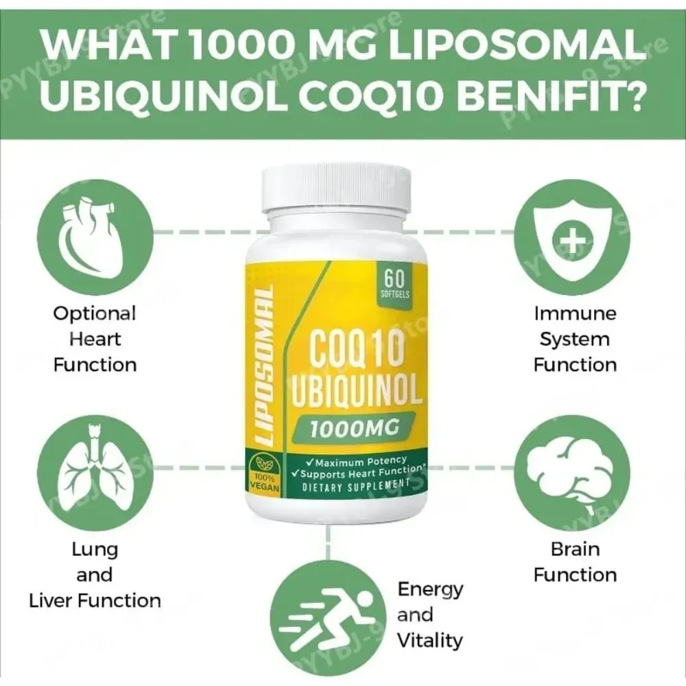 CoQ10 Ubiquinol 1000mg Vegan Softgels 60 Ct Lipossomal Coenzima Q10 de alta absorção para suporte diário antioxidante de energia cardíaca — image 3