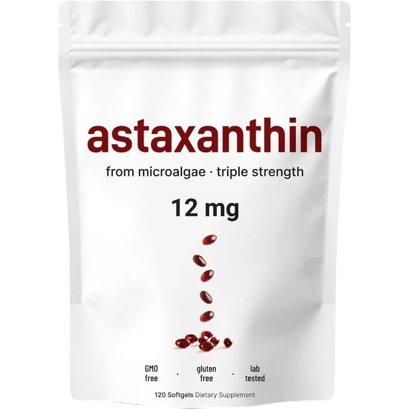 Astaxanthin 12mg Softgels From Plant-Based Microalgae with MCT Oil Dietary Supplement