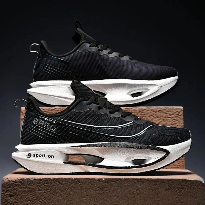 Men Sports Running Shoes Marathon Carbon Board Air Cushion Breathable Lightweight Women's Comfortable Athletic Nonskid Sneakers