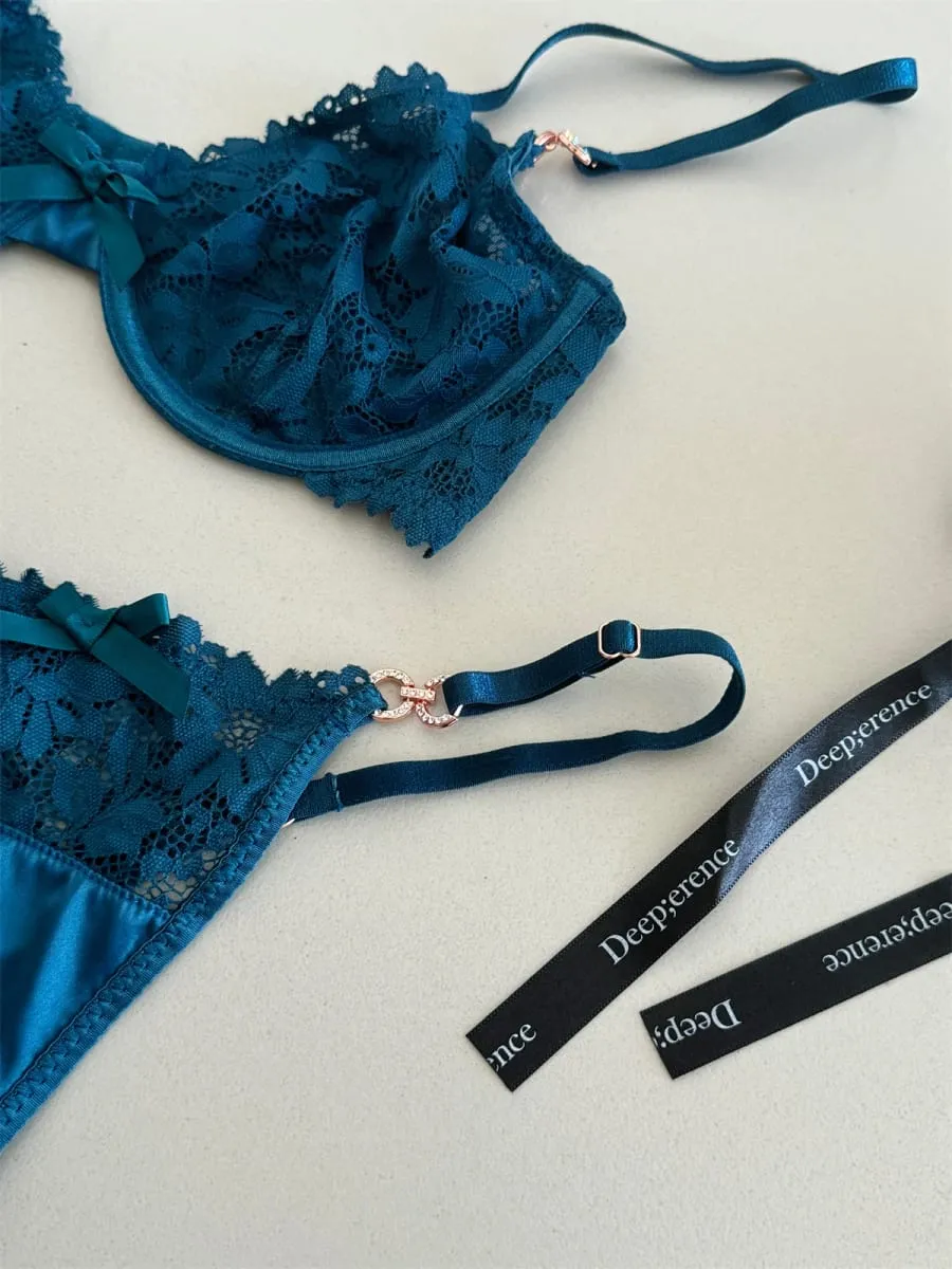 Charming niche satin treasure blue lingerie lace sexy thin steel ring top support natipon bra set women underwear — image 3