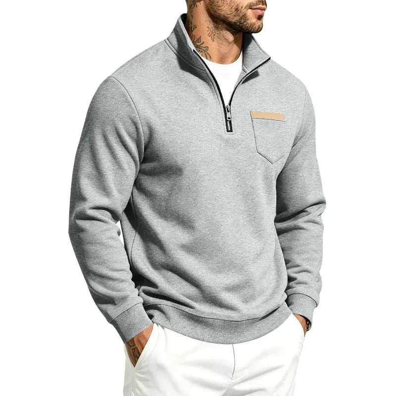 Mga Lalaki 2026 Autumn Winter Hot Item Fleece Lined Stand Collar Loose Vintage Sweatshirt Casual Commuter Fashion Lalaki Pang-araw-araw na Panlabas na Kasuotan — image 19