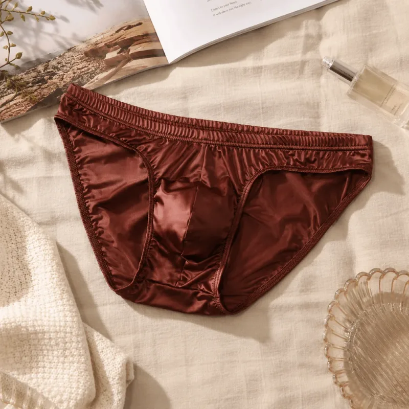 Pakaian Dalam Pria Halus Keren Celana Dalam Sutra Es Kantung Tonjolan Pinggang Rendah Celana Dalam Sutra Satin Sejuk Rutin Sehari-hari — image 8