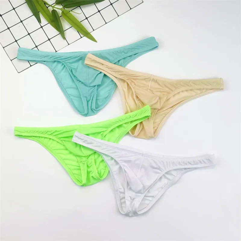 4PCS Men High Fork Briefs Mid Waist Elastic Ice Silk Brief Summer Underpants Ice Silk U Convex Pouch Male Underwear Silky Shorts — image 25