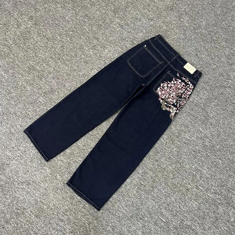 Heavy Embroidery Flowers Derschutze Mens Jeans Men Women 1:1 Best Quality Vintage Derschutze Womens Straight-leg Denim Pants — image 3