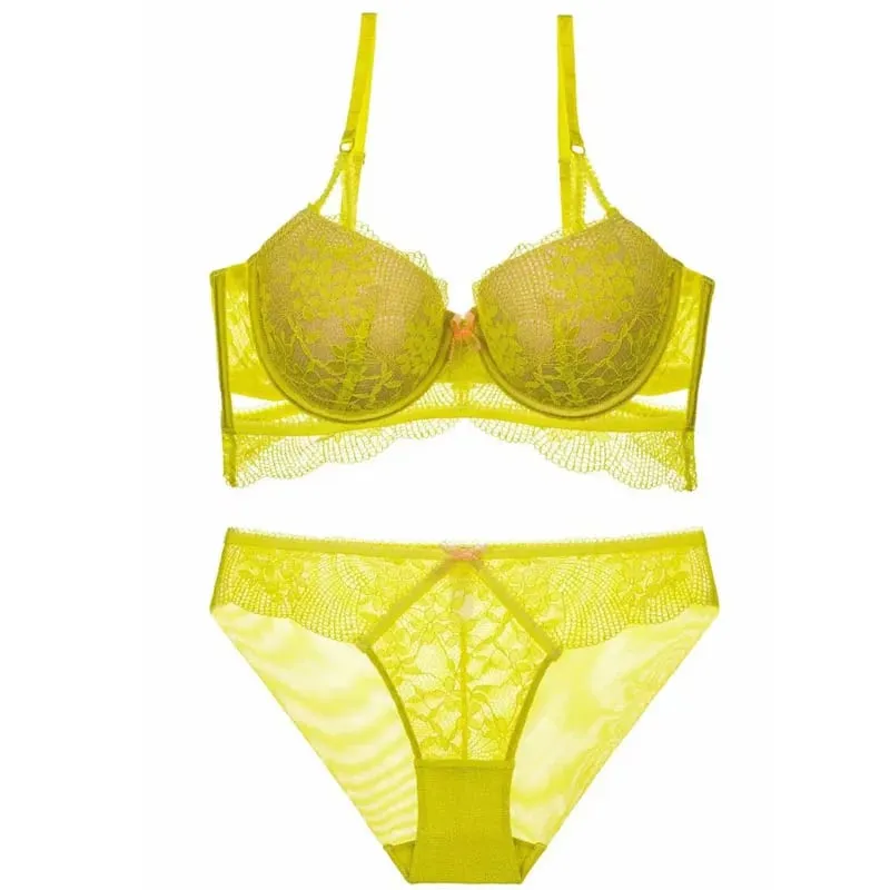 2023 Bagong Hollow Out Lingerie Para sa mga Babae Sexy Lace Bra at Panty Sets Push Up Adjustable Thicken Underwear Suit Malaking Sukat Intimate — image 6