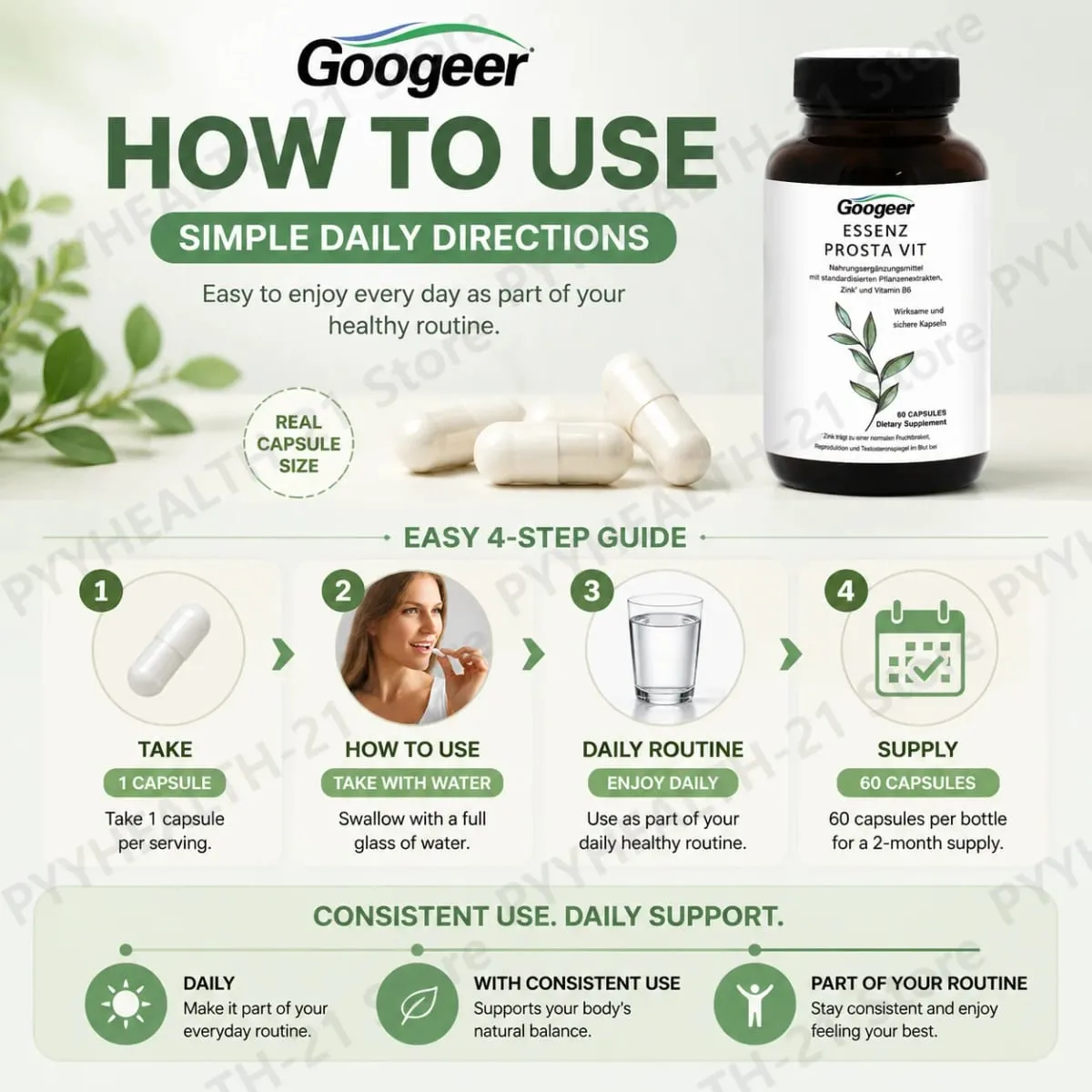 Googeer Prosta Vit Essenz Capsules with Saw Palmetto Zinc Vitamin B6 Supports Prostate Urinary Health Daily Comfort 60 Count