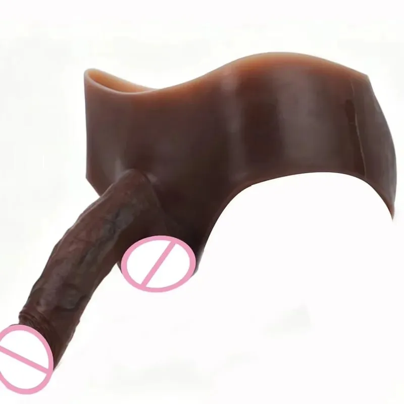 Nude preto silicone grande realista oco pênis calcinha briefs wearable pênis manga ampliador extensor brinquedos sexuais para homem — image 1