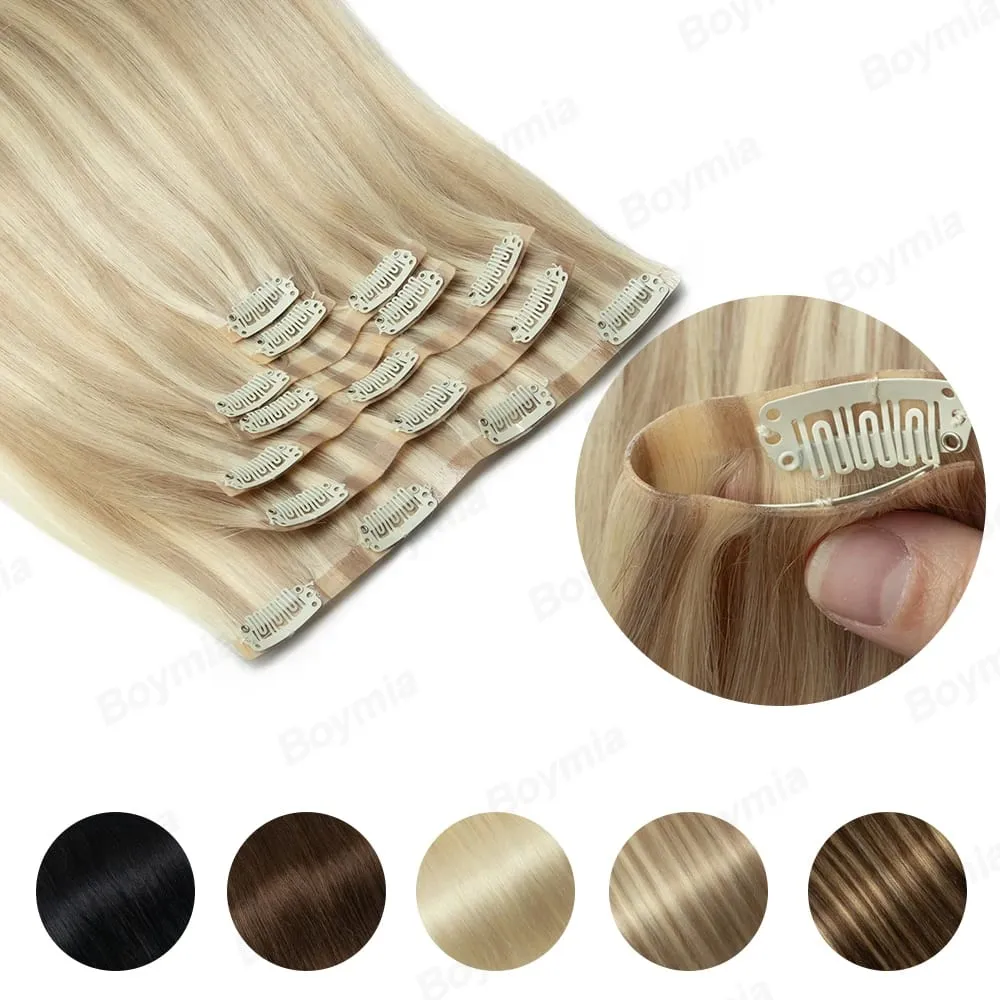 Women Lightweight Clip In Extensions 7Pcs Set Invisible PU Tape Weft Injected PU Natural Human Hair 12-24inch Adding Length Use