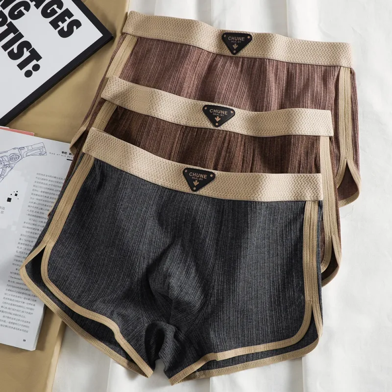 3PCS/Pack 100% Cotton Solid Striped Panties na Panlalaki Para sa 40-100kg Breathable Mesh Crotch Underpants High Elastic Waistband Boxer — image 17