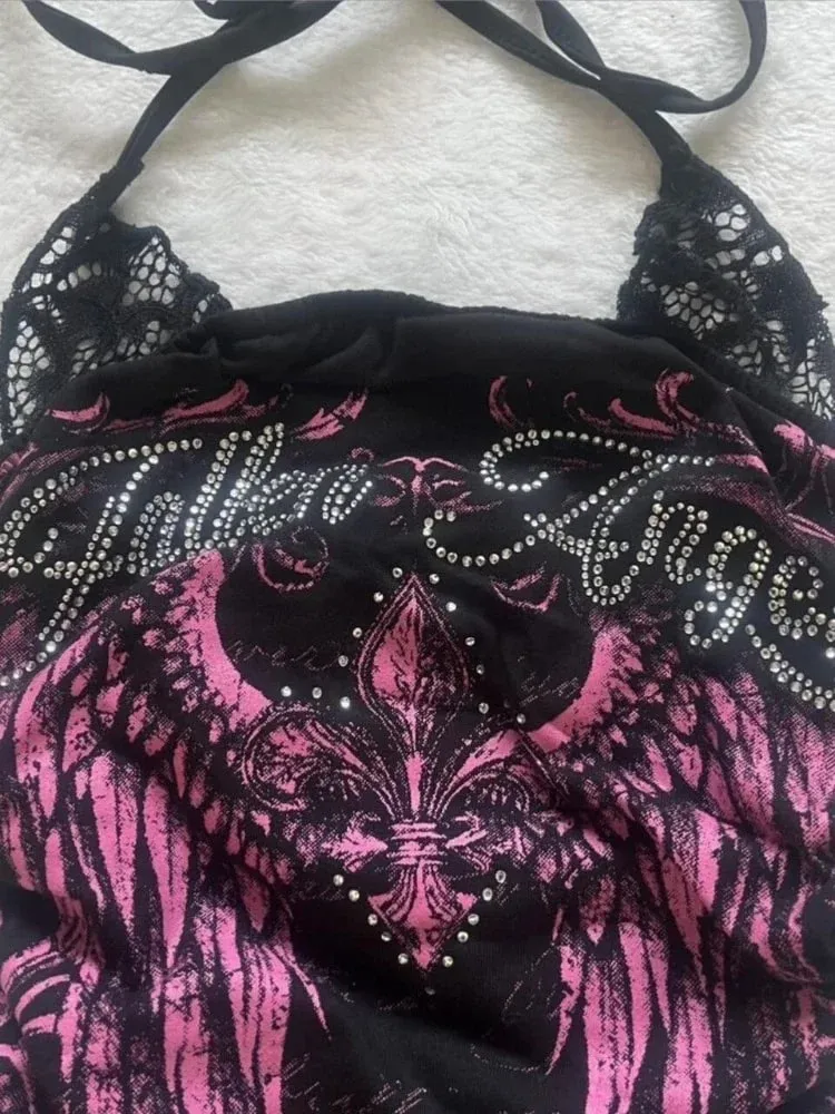 American Vintage Y2K Halter Crop Top Women Sleeveless Vest Punk Printed Casual Subculture Summer Slim Street Tank Tops — image 8