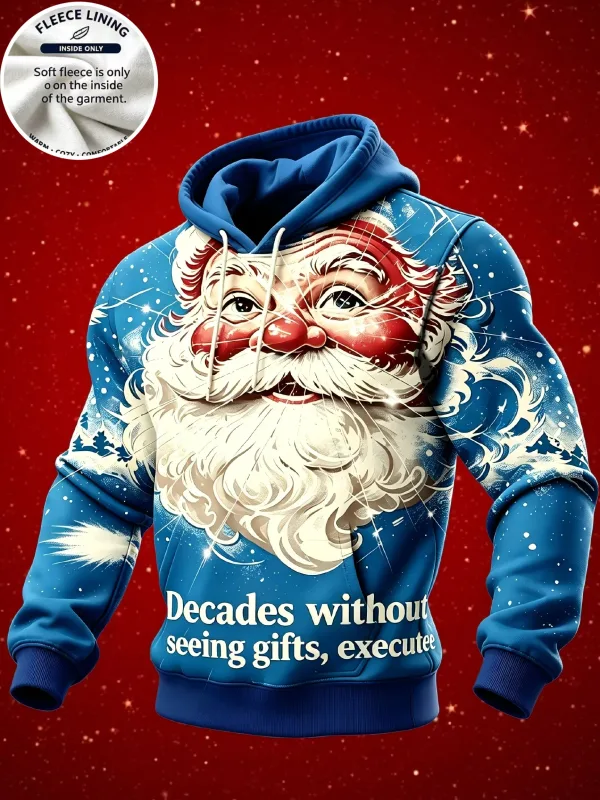 3D Print Christmas Fleece Hoodie Funny Santa Stuck In Chimney Reindeer Snow Scene Pullover Long Sleeve Holiday Sweatshirt — image 5