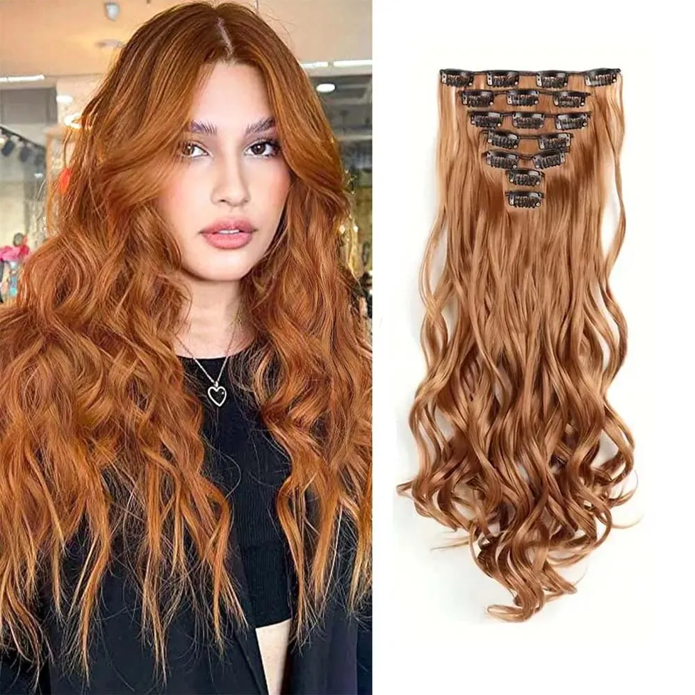 7pcs/set 22inch Elegant Wavy Clip-In Hair for Instant Volume & Everyday Glamour Suitable For All Women Synthetic Extension — image 16