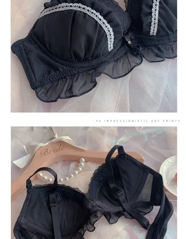 Girls Deep V Big Steel Ring Black Bra Set Sexy Thin Cup Mesh With Steel Ring Mga Pambabaeng Underwear Lingerie Panty — image 6