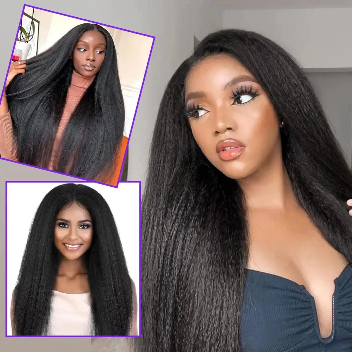 Synthetic Kinky Straight Clip in Hair Extensions 7pcs 16Clips Yaki Straight Clip Ins 22Inch/55cm Full Head Hair Extensions — image 7