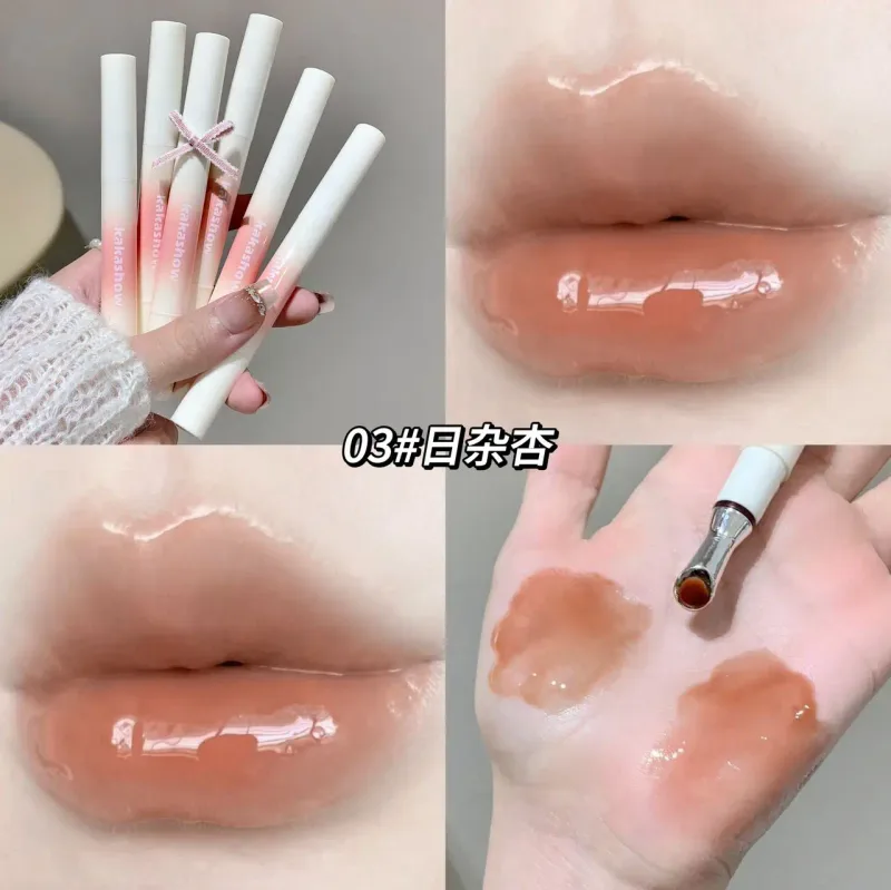 Kakashow 미러 하이드레이팅 립스틱(아이언 브러쉬 팁) 젤 립 글로스 하이드레이팅 립 글로스 6가지 천연 누드 쉐이드 화장품 — image 8